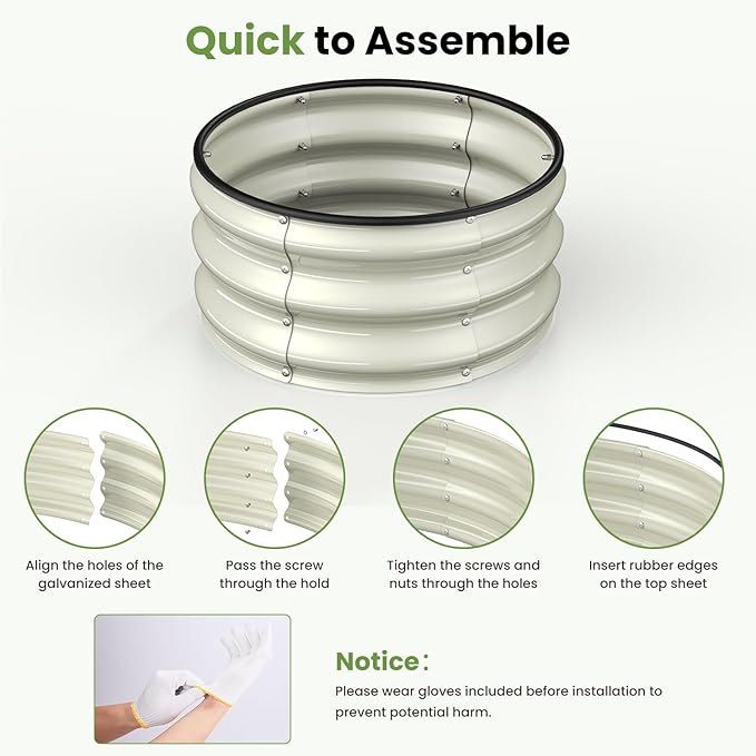 Galvanized Raised Garden Bed, 2pcs 2x2x1 FT Round Planter Box for Outdoor, Raised Beds for Gardening Vegetables Flower Herb(Pearl White & Sage Green)