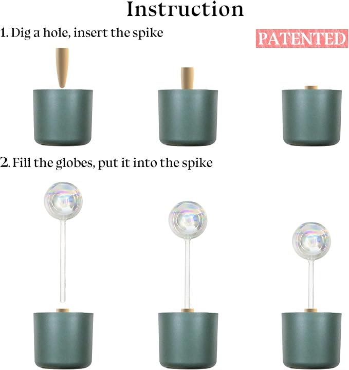 Non-Clogging Iridescent 2 Pack Ball Plant Watering Globes with Terracotta Spikes, Hand Blown Glass Self Watering Planter Insert Plant Watering Devices Bulbs for Indoor and Outdoor Plants
