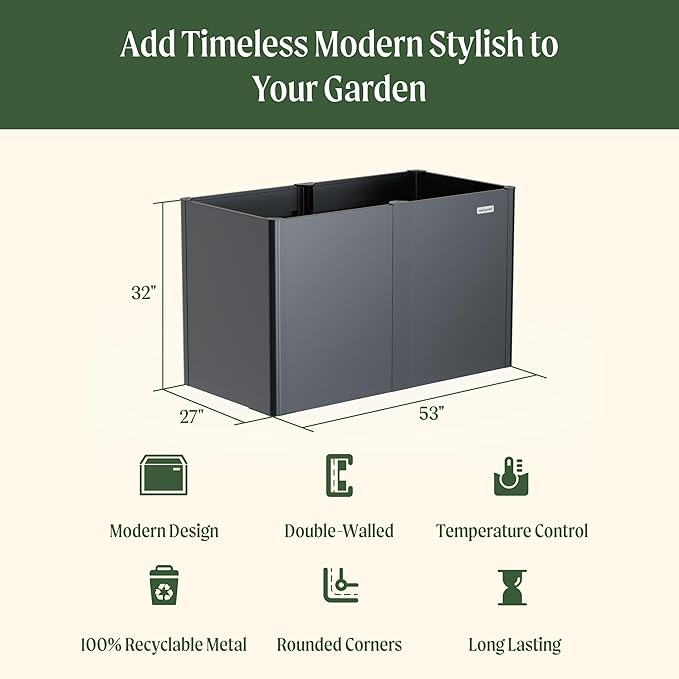 Vego garden 32" Extra Tall Raised Garden Bed, 27" x 53" Modern Raised Garden Beds Kit, Metal Planter Box for Vegetables Flowers Fruits, Urban Charcoal