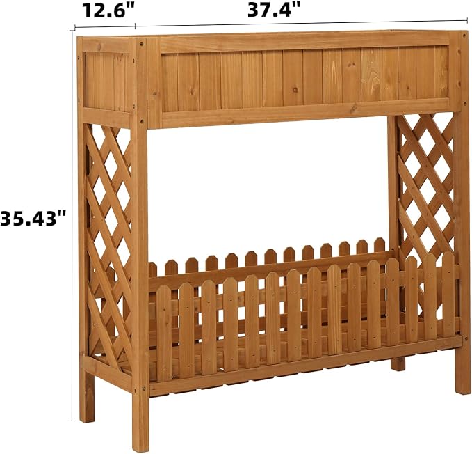 Outvita Raised Garden Bed, 37" L x 13" W x 35" H Wood Planter Box, Outdoor Wooden Elevated Planter Standing Gardening Box with Legs & Storage Shelf for Vegetable Fruits Flower Herb in Patio & Garden