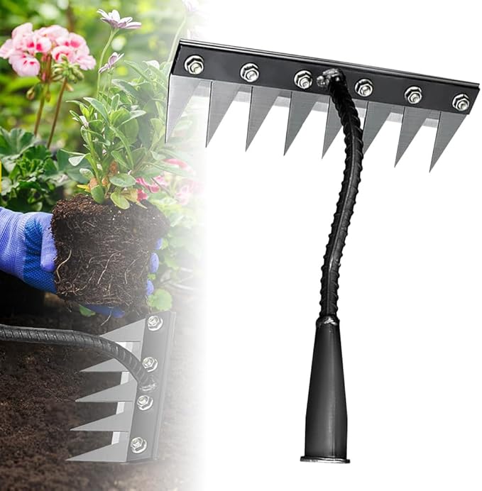 2025 New Iron Weeding Rake 2.0, 5/6/7/8 Teeth Carbon Steel Garden Weeding Rakes, Iron Rake for Gardening and Weeding, Heavy-Duty Garden Weed Puller Tool for Lawn Yard Garden Farm (8 Teeth)