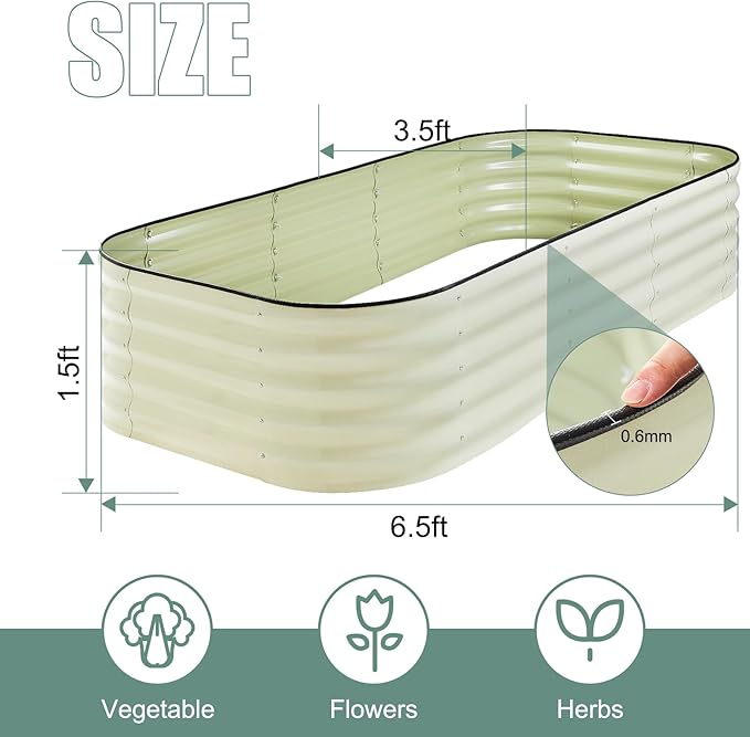 2Pcs 17" Tall Raised Galvanized Steel Garden Bed 8×2 ft Modular Planter for Gardening, Vegetables, Flowers Tall Oval Galvanized Metal 9-in-1 Raised Garden Beds Outdoor (Ivory White)