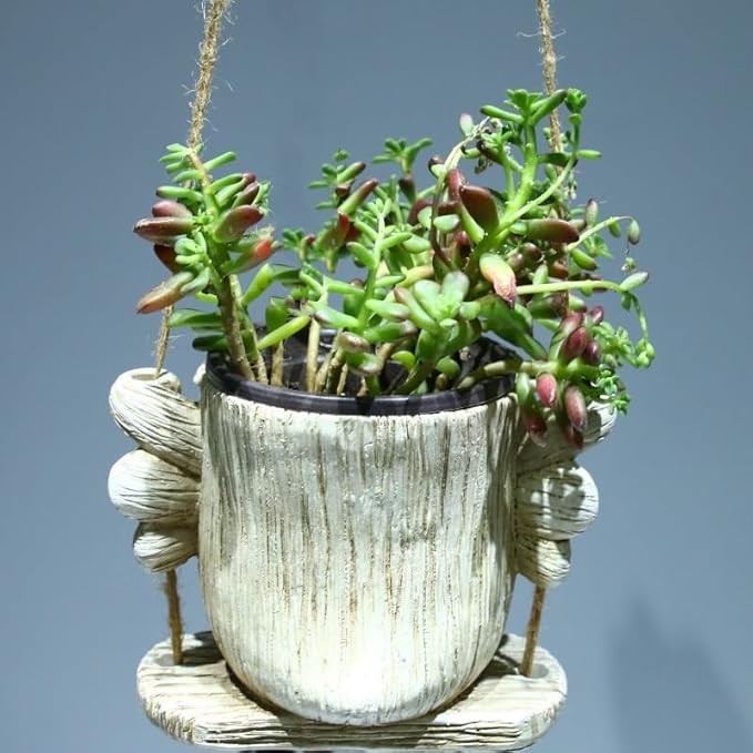 Hanging Planter for Indoor/Outdoor Plant - Swinging owl Planter Pot for Succulents, Small Plants (Animal Home Decor) (White owl)