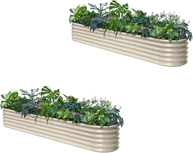 2-Pack Galvanized Raised Garden Bed 10x2x1.5 | 8x4x1.5 ft, 18" Tall Metal Planter Boxes Outdoor for Herb Vegetable, Modular Raised Flower Bed for Gardening with Zn-Al-Mg Coated - Moss Green