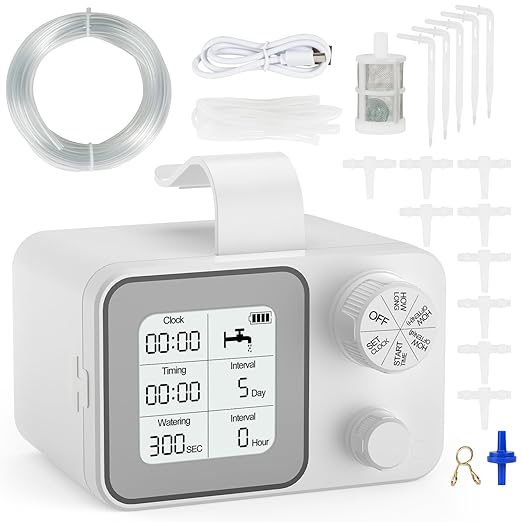 Automatic Indoor Plant Waterer for 15 Potted Plants, Auto Drip Irrigation System Vacation Plant Self Watering Devices with 30-Day Digital Programmable Water Timer