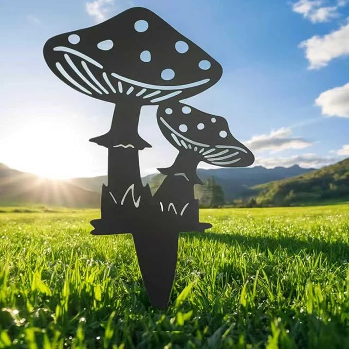 Decorative Mushroom Garden Stakes, Black Garden Mushroom Tale Mushroom Garden Stakes Metal Silhouette Art Gift for Christmas, Thanksgiving Day and Mother (9Pack A)