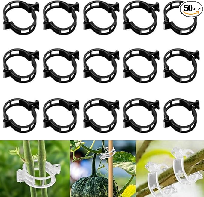 50 PCS Secured Plastic Plant Clip, Plant Support Clips, Garden Clips for Climbing Plants, Plastic Trellis Clips Plant Support Clips Tomato Grape Vine Vegetables Plant Fixing Clips (50, Black)