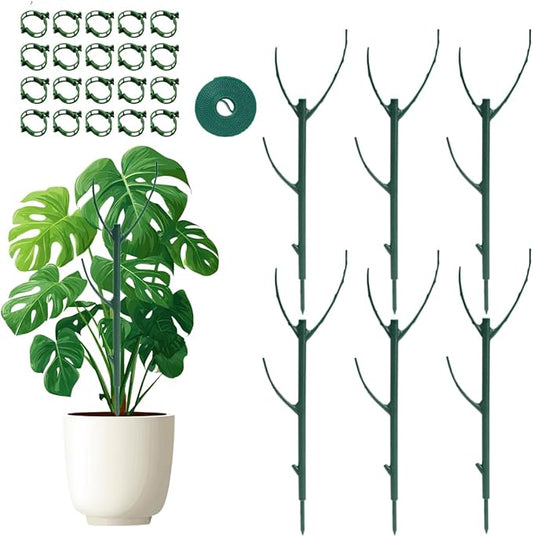 MAZUBOHOY 6 Pack Monstera Plant Support, 43inch Stackable Plant Stakes with 20Pcs Clips & 1Pcs Ties, Alternative to Moss Pole Plants Sticks Structures for Climbing Indoor Outdoor Potted Plants