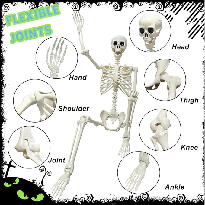 UMEELR 5.4FT Halloween Skeletons, Full Size Skeleton with Skeleton Dog, Plastic Life Size Human Skeletons for Halloween Graveyard Haunted House Party Decoration