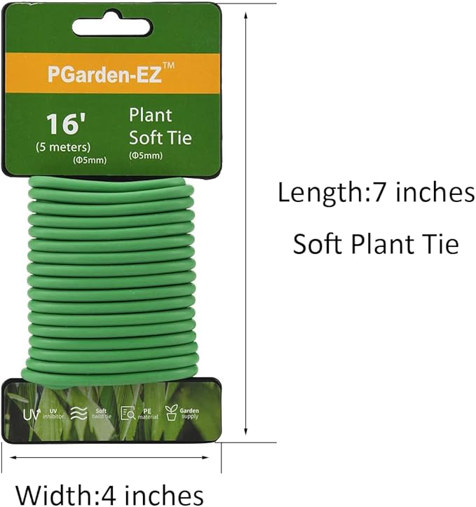PGarden-EZ Green Soft Twist Tie Plant Tie Flexible TPR Garden Supply, for Tomatoes Roses Vines Organizing(16.4 feet/ 5 Meters)…, 16 feet