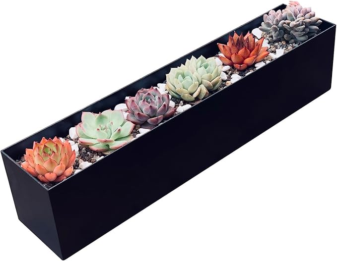 Modern Metal Steel Trough Planter - Rectangle Black Planters for Indoor - 16" Window Sill Planters - Table or Window Boxes Planter - Windowsill Herb(1pc Short Black)