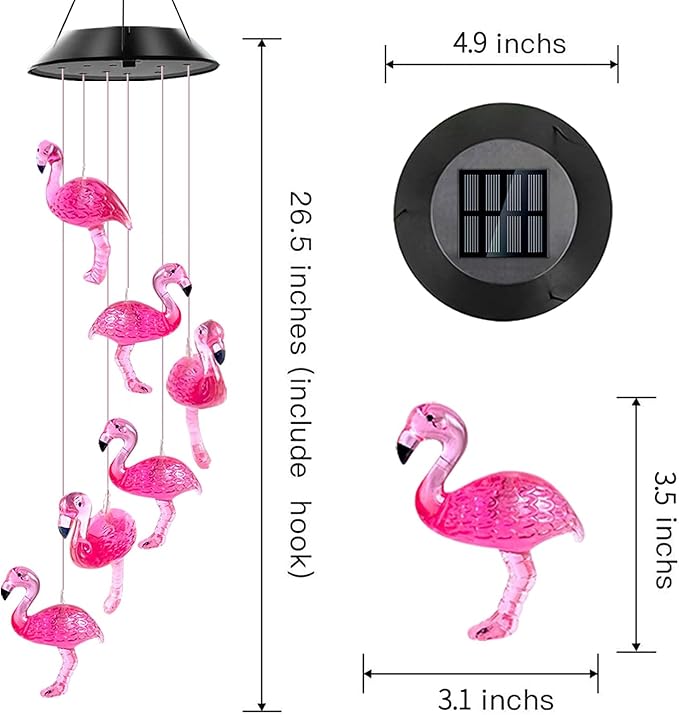 Solar Flamingo Wind Chimes,IP65 Waterproof Flamingo Lights with Color Changing LED Solar Wind Chimes, Light LED Black Cover Gift for Christmas Garden Decor Porch Decoration