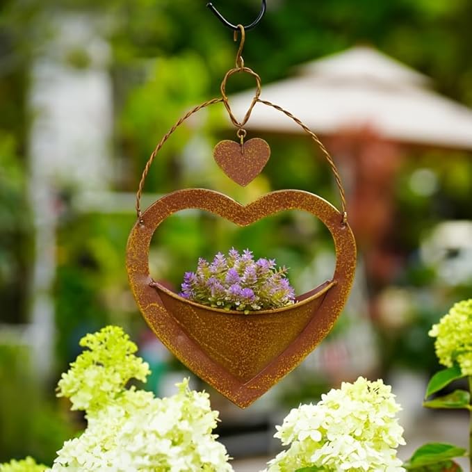 Metal Plant Hanger Outdoor & Indoor - Heart-Shaped Rustic Hanging Planter with Hook for Garden Window Wall, for Mom Grandma Women