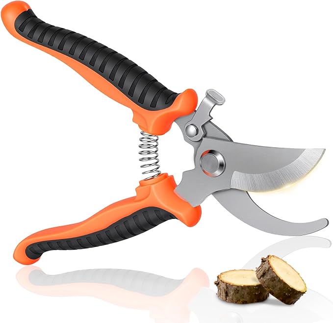 Hungsual Pruning Shear, Premium Gardening Scissors for Rose Bushes, 7.5IN Garden Pruner Effortlessly Cuts 0.6IN Branches with Stainless Steel Blades Softgrip, One-Hand Lock Garden Clippers for Shrubs