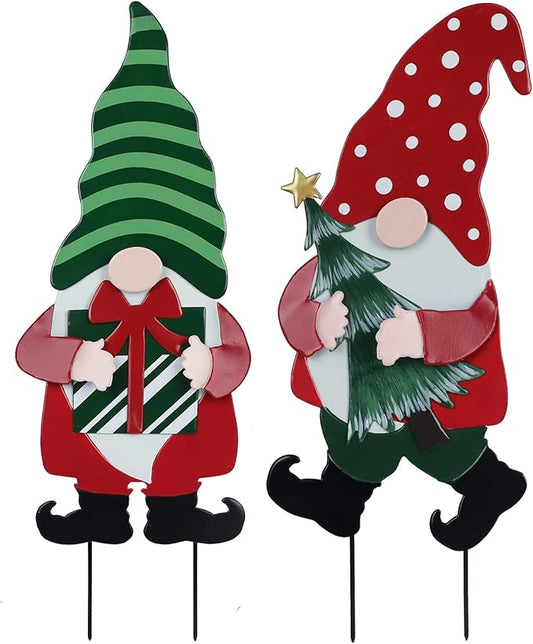 YEAHOME Outdoor Christmas Decorations for Home, Decorative Garden Stakes 2 Pack Gnomes for Christmas Decor, Metal Yard Signs Xmas Decorations for Outside Garden Yard Lawn Patio Holiday Party