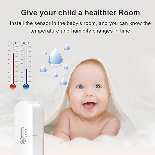 Wengart WiFi Temperature Humidity Sensor, Tuya App Real-Time Alerts, 2.4GHz Indoor Thermometer Hygrometer, Digital Monitor for Baby Room, Humidor, Greenhouse, Compatible with Alexa & Google Assistant