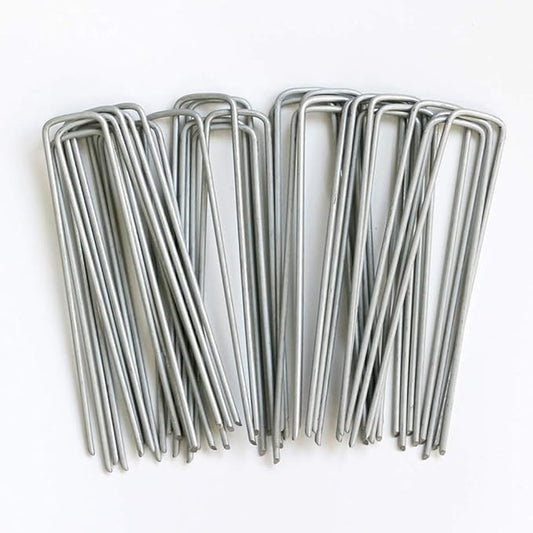 Petgrow 6 Inch Garden Stakes Galvanized Landscape Staples,U-Type Turf Staples for Artificial Grass, Rust Proof Sod Pins Stakes for Securing Fences Weed Barrier, Outdoor Wires Cords Tents Tarps