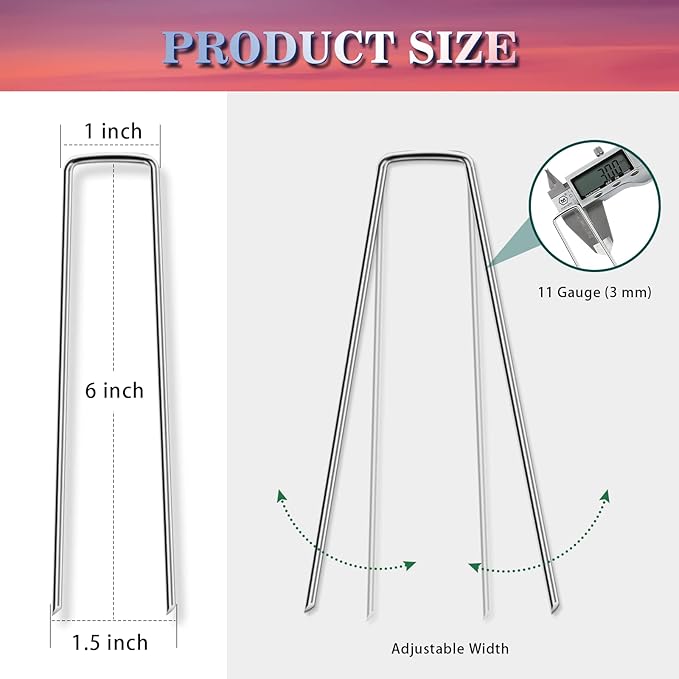 Gtongoko 50 Pack Galvanized Landscape Staples, Garden Stakes, Tent Stakes, Plant Cover Stakes 6 Inch for Landscaping Securing Weed Barrier Fabric, Irrigation Tubing, Holding Fence