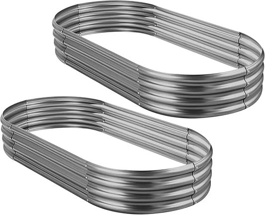 Land Guard 2Pcs Galvanized Raised Garden Bed Kit, Galvanized Planter Oval Large Metal Raised Garden Boxes Outdoor for Vegetables (Modern Grey)