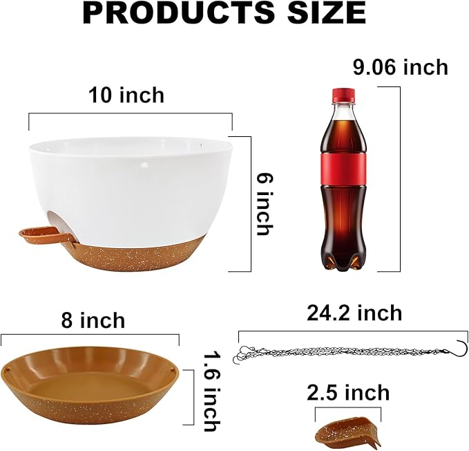 10 inch Hanging Planters for Indoor Plants, 3 Pack Self-Watering Hanging Planter Pots with Chain and Drainage Holes, Outdoor Hanging Baskets for Garden Home Decor (White With Brown, 3pcs/10inch)