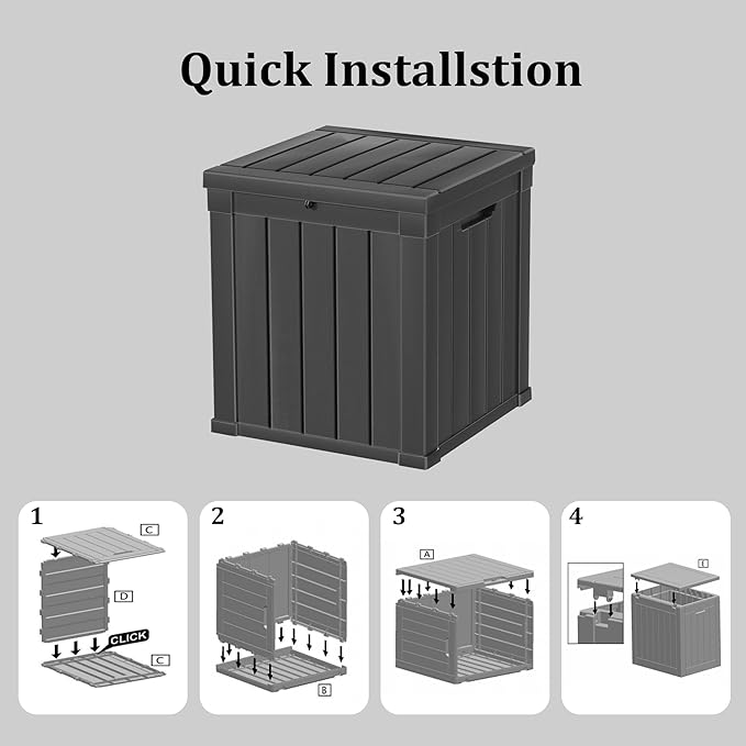50GAL Deck Box Black,Waterproof Resin Outdoor Storage Box，Garden，Pool Supplies，Patio Furniture