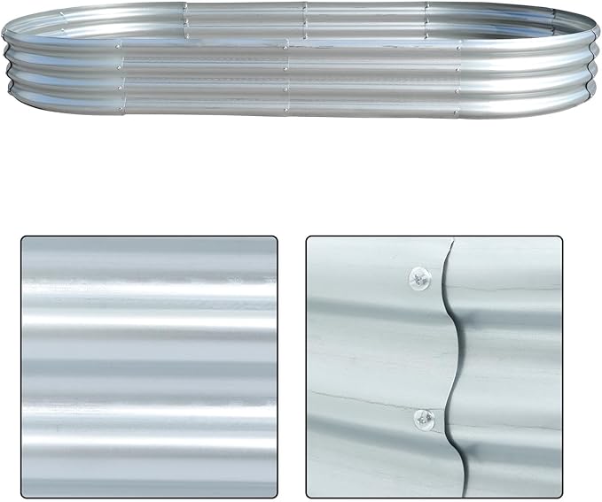 8x4x1Ft Electro-Galvanized Sheet Steel Raised Garden Bed for Flowers Planting Vegetables Silver Flower Box