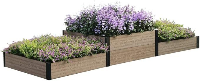 Everbloom 2-Tier Terraced Triple Raised Garden Bed with Open Bottom Mountain-A 114” L x 36” W x 7/14” H: Versatile and Easy-to-Assemble for Growing Veggies, Flowers, and Herbs in Any Soil Condition