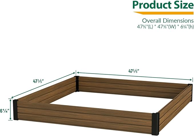 Elevated Wooden Raised Garden Planter Outdoor Flower & Vegetable Box for Patio, Backyard, or Garden - Durable, Weather-Resistant Design - 47.2" x 47.2" x 6.3" (Brown)