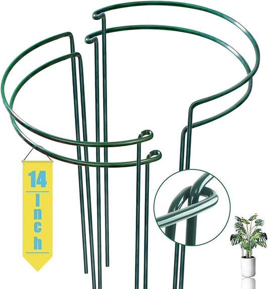 WooWellGoGoGo Snake Plant Support Stake - Half Round Peony Stake and Support, Heavy Duty Hydrangea Support Cage, Half Moon Houseplant Support Ring for Potted Indoor Plants (4 Pack, 14x8Inch)