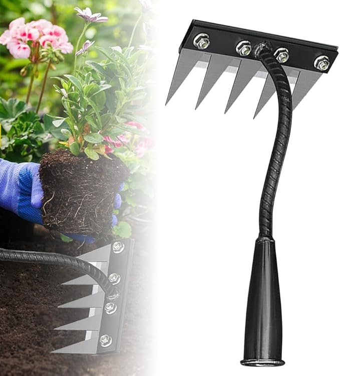 2025 New Iron Weeding Rake 2.0, 5/6/7/8 Teeth Carbon Steel Garden Weeding Rakes, Iron Rake for Gardening and Weeding, Heavy-Duty Garden Weed Puller Tool for Lawn Yard Garden Farm (5Teeth)