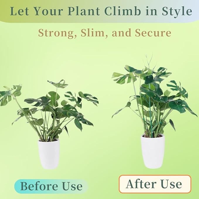 4 Pack Stackable Monstera Plant Support Stakes, 29inch Climbing Plant Sticks Structures with Garden Ties, Durable Alternative to Moss Pole for Indoor Outdoor Plants