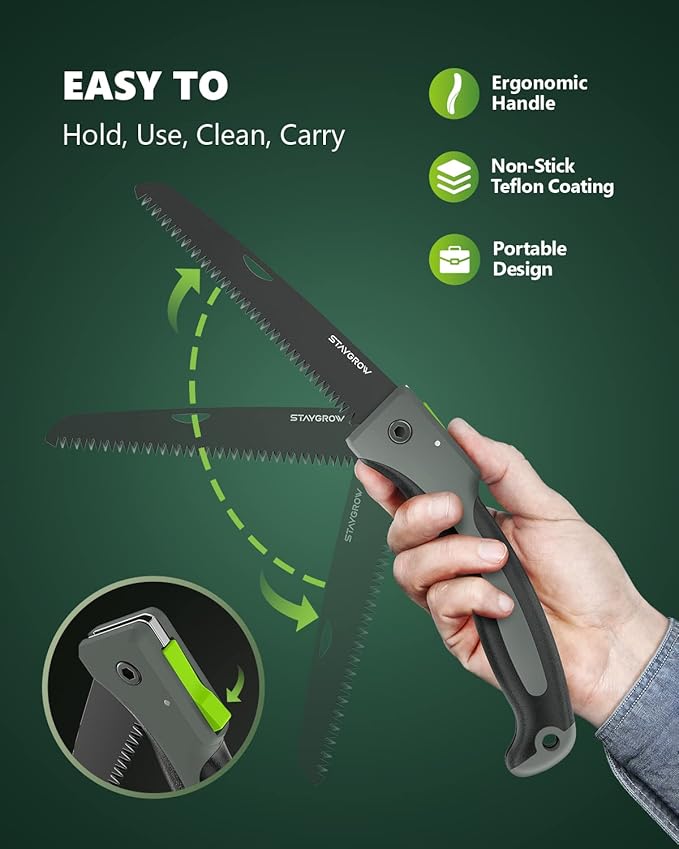 7 Inch Folding Hand Pruning Saw, Heavy Duty Foldable Camping Saw with 7” Hardened SK5 High Carbon Steel Blade Garden Folding Saw for Wood Cutting, Tree Trimming, Gardening, and Hunting