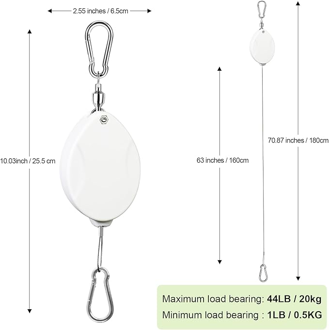 3 Pcs Upgraded Heavy Duty Retractable Plant Hanger,Plant Pulleys for Hanging Plants,Easy to Raise and Lower,Auto Lock,Adjustable Hook for Garden Baskets Pots,Birds Feeder and Grow Lights,White