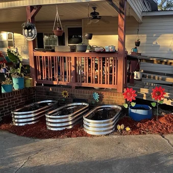 3-Pack 4 * 2 * 1FT Raised Garden Bed Kits, Outdoor Oval Metal Galvanized Ground Planter Garden Boxes for Planting Plants Vegetables Flowers Herbs Fruits, Silver
