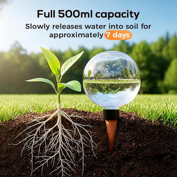 Self-Watering Globes for Indoor Plants, Clear Glass Automatic Watering Planter Insert, Self-Watering System Spikes for Release Terracotta Planter, Watering Bulbs with Slow Release (4PCS)