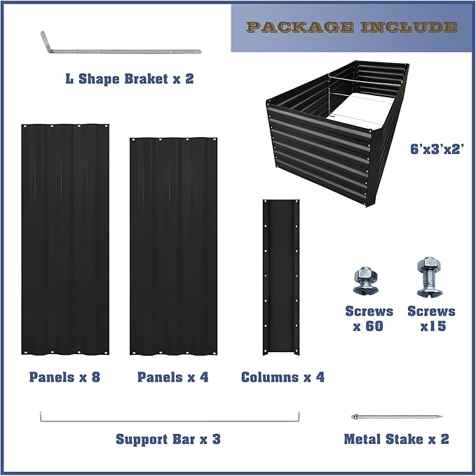 6x3x2FT Metal Raised Garden Bed Kit, Galvanized Outdoor Garden Bed Planter Box for Vegetables, Flowers, Herbs, Succulents and More, Black