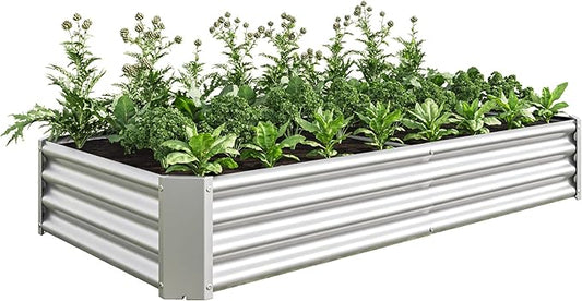 6x3x1ft Raised Garden Bed, Outdoor Galvanized Raised Garden Beds, Metal Raised Beds for Gardening Vegetables Fruits and Flowers, Easy Assembly, 127 Gallon Capacity - Silver