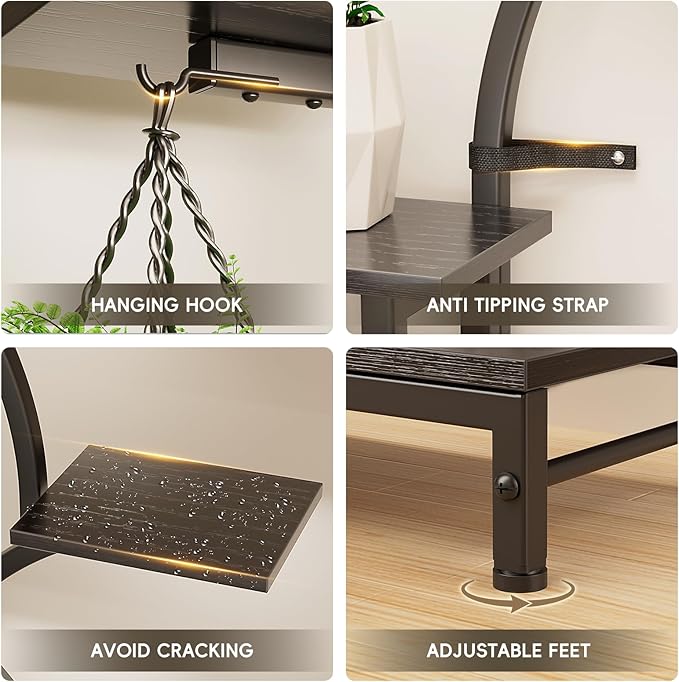 Plant Stand Indoor with 4 Grow Lights - 63" Tall Plant Shelf- 8 Tiered Corner Plant Flower Stands Display Shelves for Home, Patio (Black)