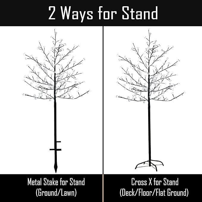 LED Solar Lighted Cherry Blossom Tree,6Ft Light up Cherry Tree Outdoor with 200 Crystal Flower Detachable for Pathway Porch Yard Patio Garden Decor Holiday Decorations Christmas Easter Pure White