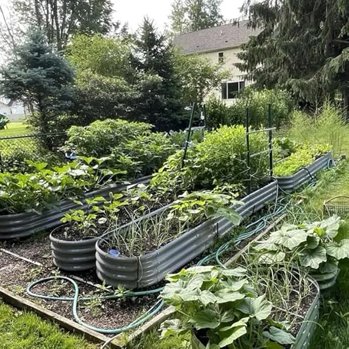 8 Pack 12x2x1FT Galvanized Raised Garden Bed Kit Oval Metal Ground Planter Box Outdoor Bottomless Planter Raised Beds for Vegetables Flowers Herbs Fruits, Gray