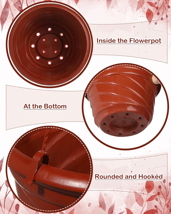 7inch Hanging Planters for Indoor Outdoor Plants,4 Pieces Plastic Hanging Flower Pots Chain Holder Garden Decoration,Round Plastic Hanging Baskets for Garden Porch Plants (Red)