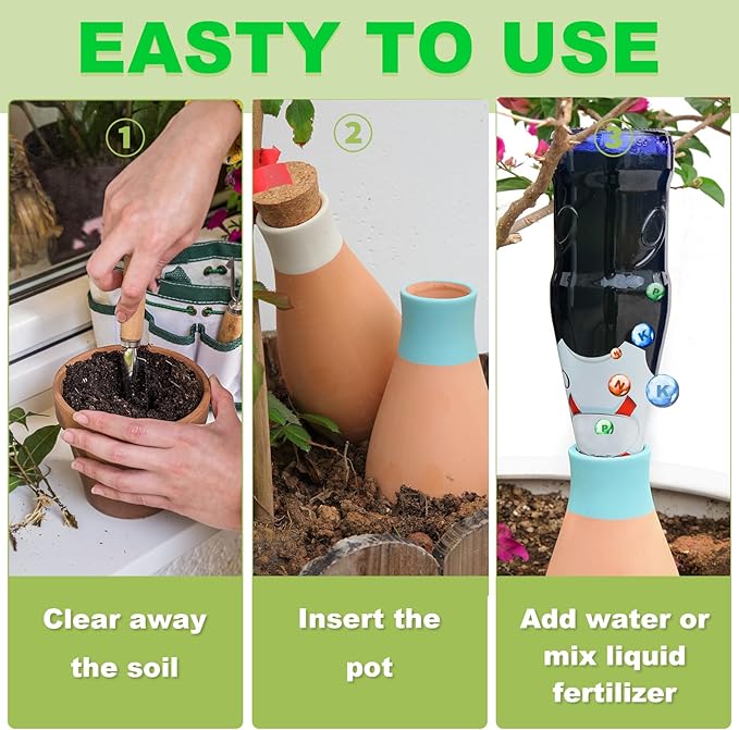 Olla Watering Pot Self Watering Planter Insert Terracotta Watering Spikes Premium Plant Watering Devices Irrigation Watering Spikes Automatic Plant Accessories 4 Packs (Bowling)