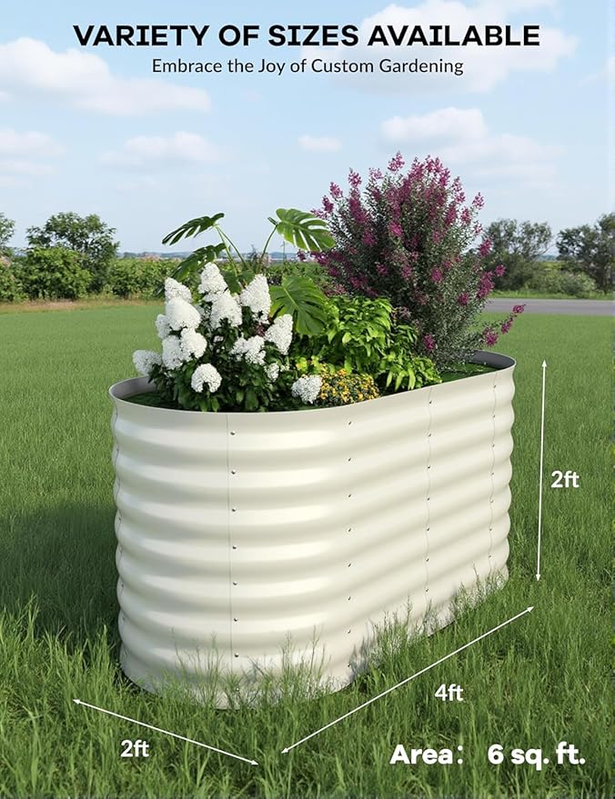 4x2x2ft Galvanized Raised Garden Bed, Durable Outdoor Planter Box, Spacious Raised Bed Ideal for Growing Vegetables, Fruits, and Flowers, Easy Assembly, Beige