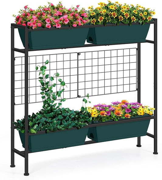 OYEAL Raised Garden Bed with Legs & & Trellis 32" Tall Vertical Herb Garden Planter Indoor Outdoor Elevated Flower Beds for Gardening, Vegetables, Herbs, Patio, Balcony, Backyard, Green