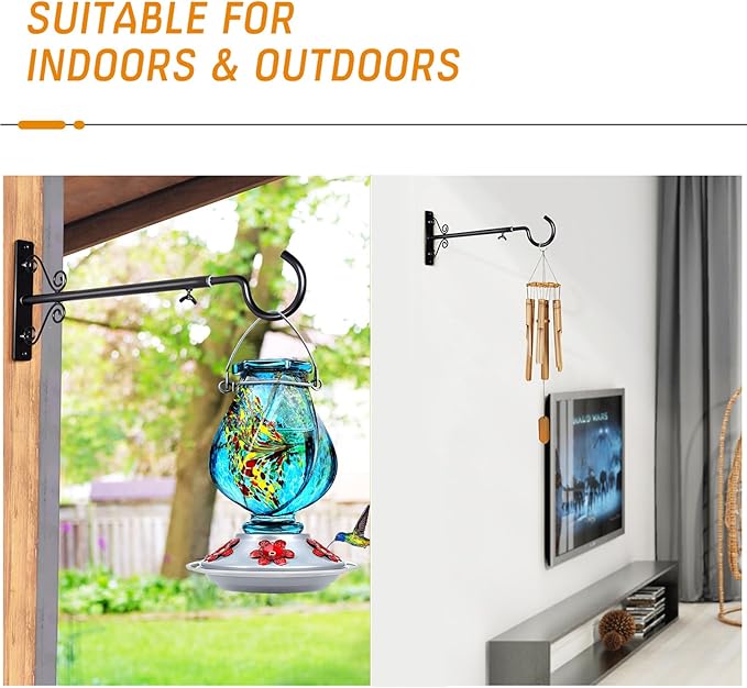 BOLITE Bird Feeder Hangers(16 to 24 Inch), Adjustable Plant Hangers Outdoor Indoor, Plant Hooks for Wall, Planters, Lanterns, Wind Chimes, String Lights, 2 Pack, Black, Gifts for Women Men