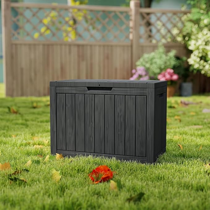 Yardgrace 46 Gallon Resin Deck Box Waterproof Outdoor Storage Box for Patio Furniture Pool Accessories Indoor Storage for Cushion Garden Tools, Black