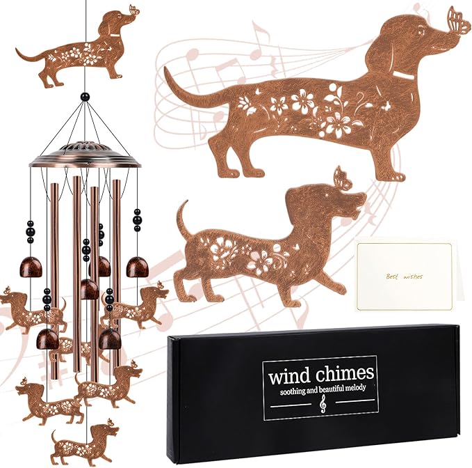 Dachshund Wind Chimes for Outside - Dachshund Weiner Dog Gifts for Women Men, Dog Memorial Wind Chimes for Outdoor Garden Patio Yard Decor, Houswarming Mother's Day Christmas Birthday Gifts