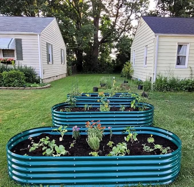 4 Pack 8x3x1.5FT Galvanized Raised Garden Bed Large Metal Planter Box Kit Elevated Raised Garden Planters for Outdoor Plants, Green