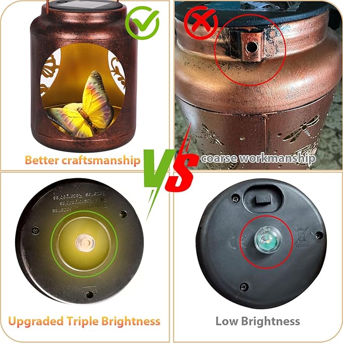 Solar Lanterns Outdoor Waterproof Metal Butterfly Patterns with Resin Butterfly Inside Garden Decor Gifts for Women Mom Grandma Hanging Solar Lights Decoration Outside for Yard, Patio, Backyard, Porch