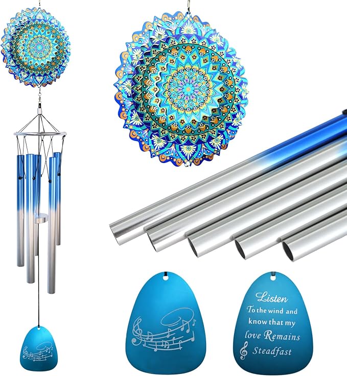 Wind Chimes for Outside with Mandala Wind Spinner,33" Memorial Windchimes Outdoor Hanging Decor Gifts for Mom Women Wife Grandma Men,Zen Garden Patio Home Decoration,Christmas Ornaments